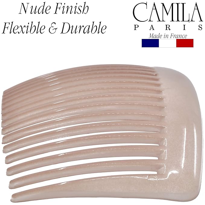 Camila Paris CP2912 French Side Combs Large Curved, Nude French Twist Hair Combs Decorative, Strong Hold Hair Clips for Women Bun Chignon Up-Do, No Slip Styling Girls Hair Accessories, Made in France