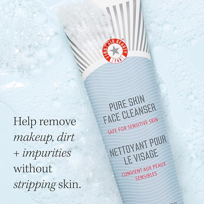 First Aid Beauty - Pure Skin Face Cleanser, Effectively Removes Makeup, Dirt, and Impurities, Gentle Cleanser Leaves Skin Soft & Supple, Safe for Sensitive Skin, Fragrance Free, 11 oz