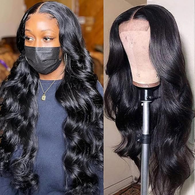 5x5 HD Lace Closure Wigs Human Hair Body Wave 5x5 Transparent Lace Front Wig for Women 180 density Lace Closure Wig Pre Plucked with Baby Hair Soft and Smooth Natural Black