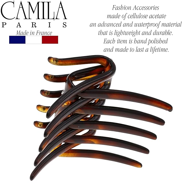 Camila Paris CP2634 French Two Sides Interlocking Comb, Tortoise Shell, for Ponytail or Hair updo, Strong Hold Grip Hair Clips for Women, No Slip Durable Styling Girls Hair Accessories, Made in France