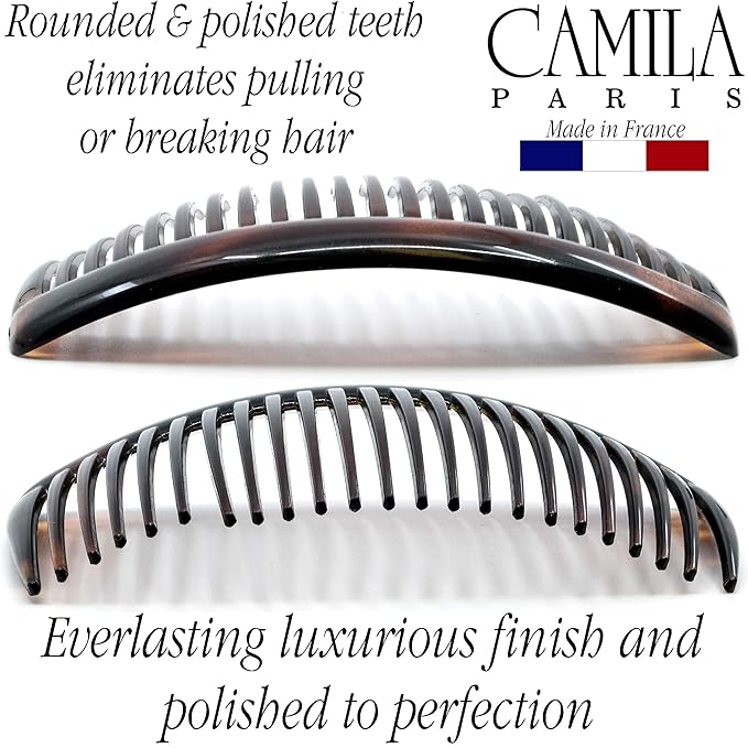 Camila Paris French Side Combs Large 2 Colors Each Curved French Twist Hair Combs Decorative, Strong Hold Hair Clips for Women Bun Chignon Up-Do, No Slip Styling Girls Hair Accessories, Made in France
