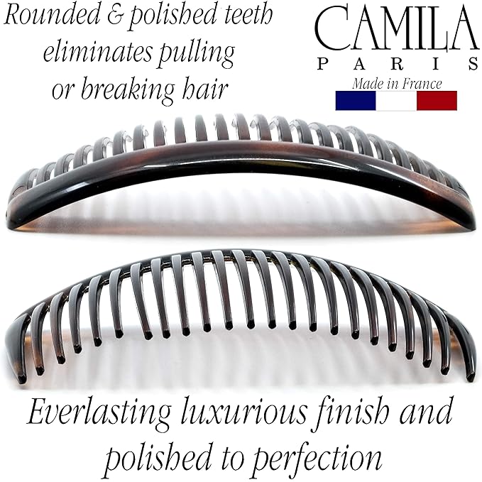 Camila Paris French Side Combs Large 4 Piece Curved Tortoise Shell French Twist Hair Combs Decorative, Strong Hold Hair Clips for Women Bun Chignon Up-Do, Styling Girls Hair Accessories Made in France