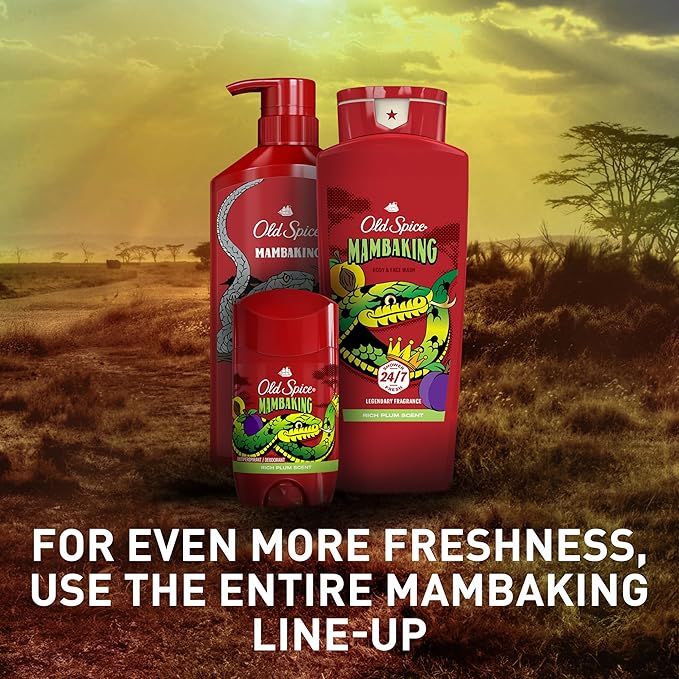 Old Spice Aluminum Free Deodorant for Men, 24/7 Odor Protection, 24/7 Freshness & Lasting Scent, Goes on Clear, MambaKing with Rich Plum Scent, 2.6 oz (Pack of 6)