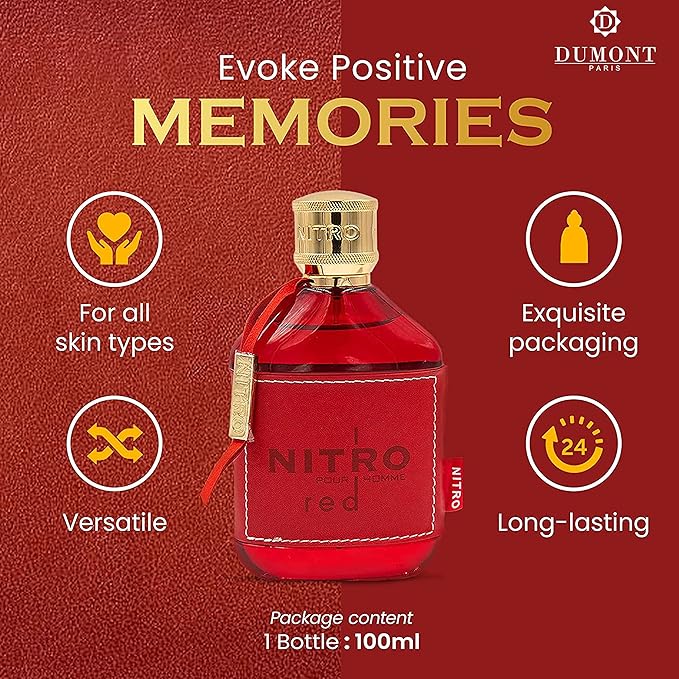 NITRO RED - 3.4oz - Eau De Parfum - Luxury Perfume for Men - Fruit, Woody, Floral & Masculine Fragrance - Long Lasting Cologne Mist & Body Spray - for Him