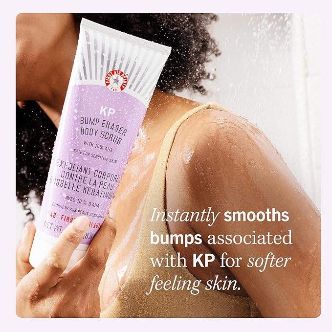 First Aid Beauty - KP Bump Eraser Body Scrub with 10% AHA, Keratosis Pilaris Skin Exfoliator with Glycolic and Lactic acids, Helps Reduce Chicken Skin Bumps, Safe for Sensitive Skin, 8 oz