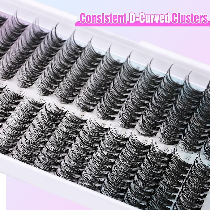 Pawotence Lash Clusters Kit Cat Eye Lash Extension Kit DIY 9-16mm Cluster Eyelash Extensions Kit 40D Individual Lashes with Lash Bond and Seal, Lash Tweezers for Self Use (Fox 40D, 9-16mm, Kit)