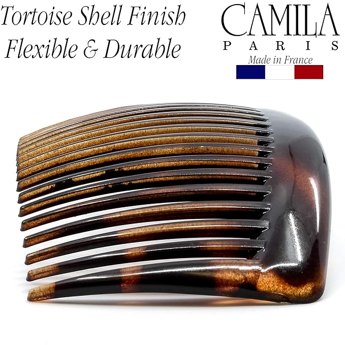 Camila Paris French Side Combs Large 4 Piece Curved Tortoise Shell French Twist Hair Combs Decorative, Strong Hold Hair Clips for Women Bun Chignon Up-Do, Styling Girls Hair Accessories Made in France