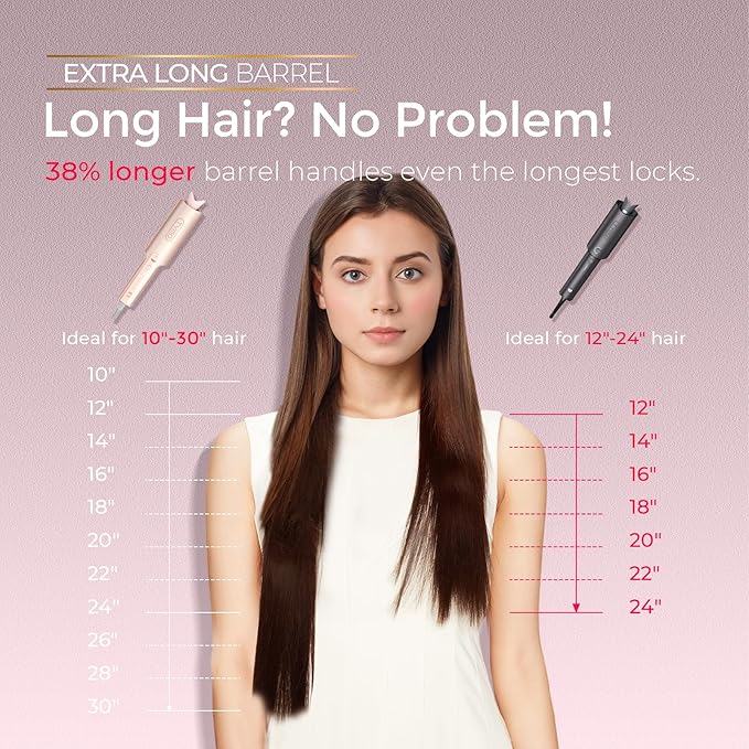 Upgraded Automatic Rotating Curling Iron - TYMO CurlPro Plus Long Barrel Curling Wand for Long Hair, Ceramic 1 Inch Hair Curler for Women, Anti-Scald, Tangle-Free, 600M Ionic, Dual Voltage, Gold Blush