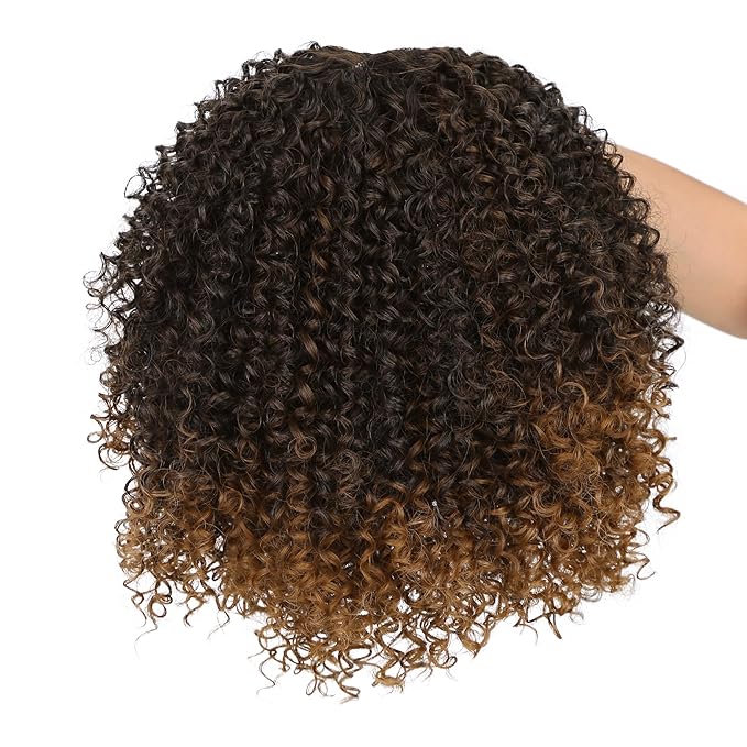 quickwig Curly Lace Front Wigs Short Kinky Curly Wig 13×4×1 HD Glueless Lace Curly Wig Ombre Brown Synthetic Lace Wigs for Women Deep Wave Hair (2/30)