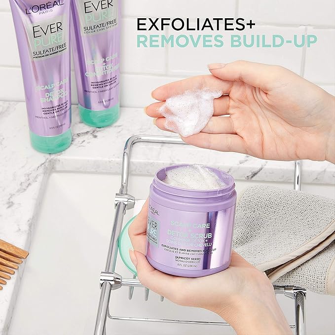 L'Oreal Paris EverPure Exfoliating Scalp Care + Detox Scrub with Apricot seed, 8 Ounce