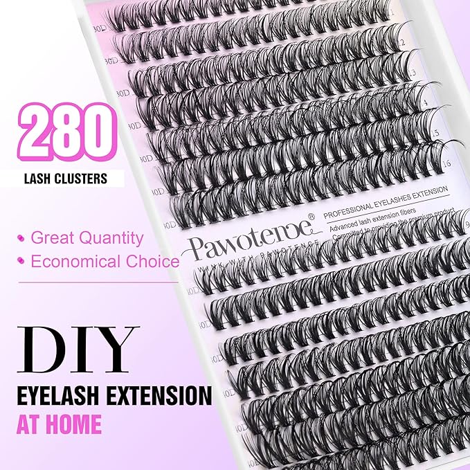 Pawotence Lash Clusters 280pcs Individual Lashes 30D 40D Cluster Eyelash Extensions 9-16mm Eyelash Clusters Lash Extensions for Self Application (30D&40D, 0.07D, 9-16mm)