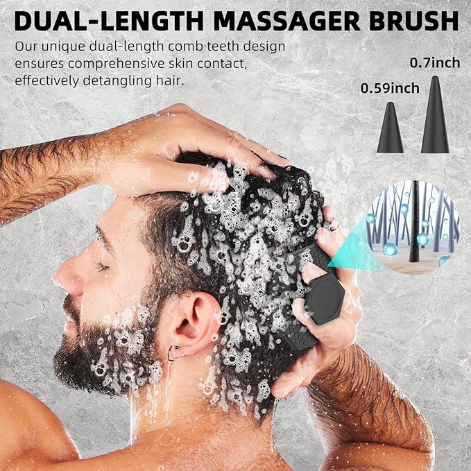 VIKICON Silicone Scalp Massager & Shampoo Brush - Hair & Beard Exfoliator Scrubber for Hair Growth, Reduces Dandruff - Wet/Dry Shower Head Massager - Gift for Men Women All Hair Types & Includes Hook