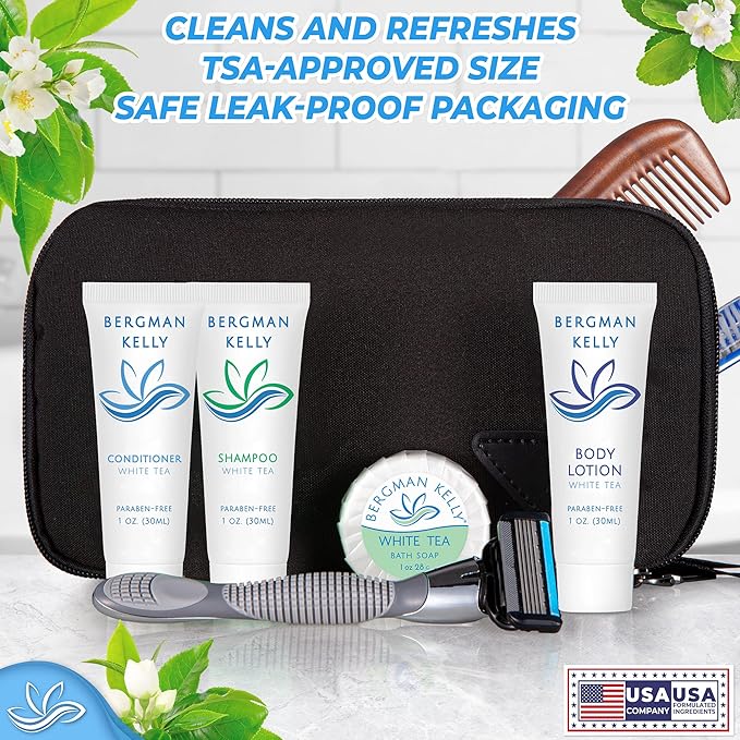 BERGMAN KELLY - Hotel Soap Bars - White Tea, 1 oz, 100 PK - Travel Size Luxury Bulk Amenities Bar Soap, Mini Individually Wrapped Round Soap - Small Toiletries for Airbnb, Motel, Guest Bathroom