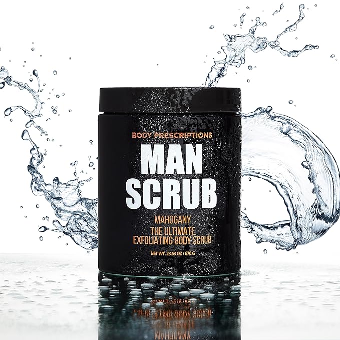 Body Prescriptions Men’s Exfoliating Body Scrub – Ultimate Skin Cleansing Wash in Jar with Twist-Top Lid, For All Skin Types, 21 Ounce (Pack of 2), Mahogany