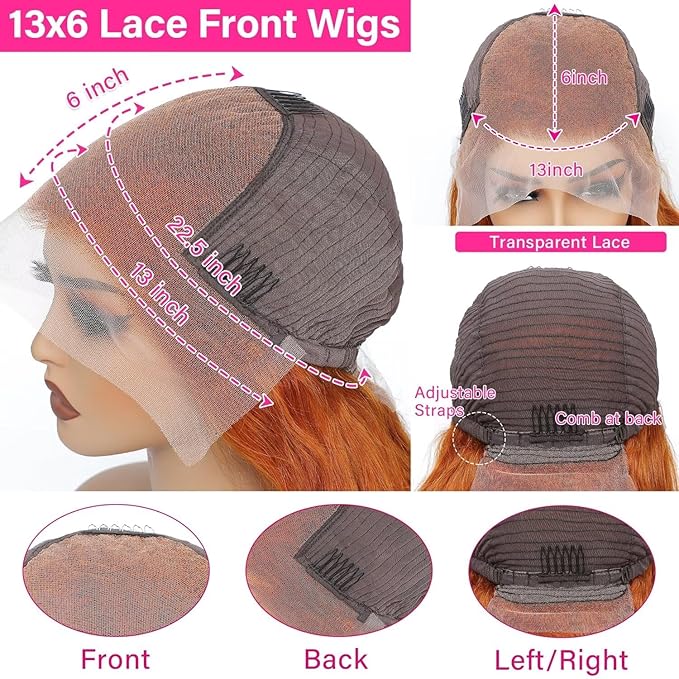 28 Inch Ginger Lace Front Wigs Human Hair Curly Hd 13x6 Lace Frontal Wig Human Hair Pre Plucked 180% Density Glueless Brazilian Orange Colored Transparent Lace Front Wig for Women Natural Hairline