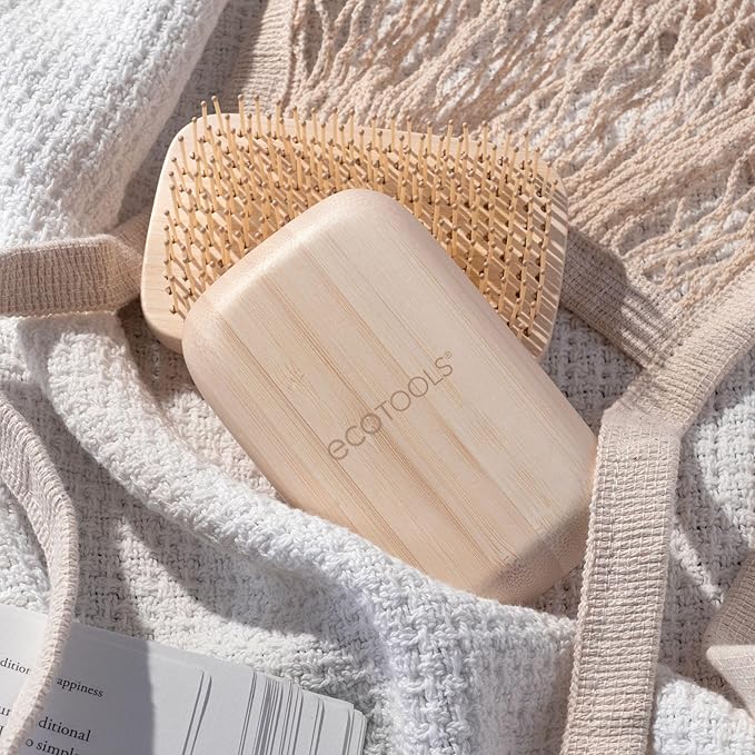 EcoTools Travel Detangler Hairbrush, Gently Detangle & Smooth Hair, Brush For Wet Or Dry Hair, Heat Resistant, Mini Renewable Bamboo Hairbrush For Styling On-The-Go, Vegan & Cruelty-Free, 1 Count