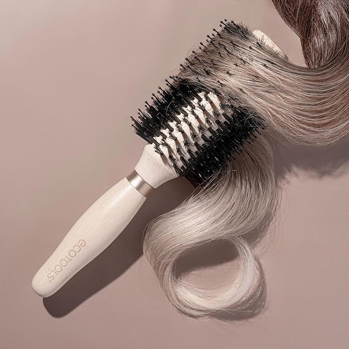 EcoTools Volumizing Round Hairbrush, Achieve Full Blow Out, Heat Resistant For Easy Blow Drying, Vegan Bristles Tame Frizz & Smooth Hair, Made With Renewable Bamboo, Cruelty-Free, 1 Count