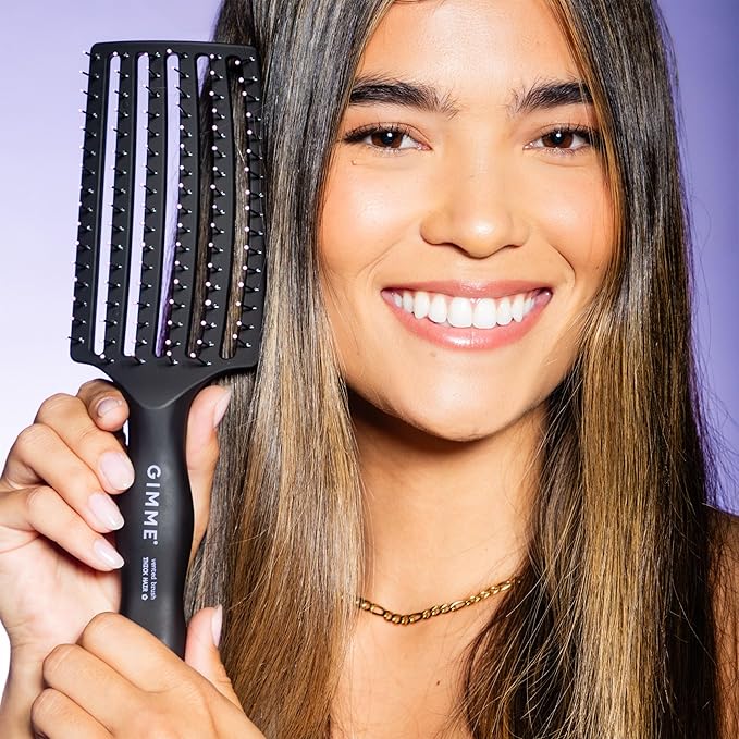 Gimme Beauty Vented Detangling Brush - Quick-Dry, Heat-Resistant Wet Brush for Thick or Thin Locks - Supports Healthy Hair - Flexible Curved Design for Fine Locks - Thick Hair
