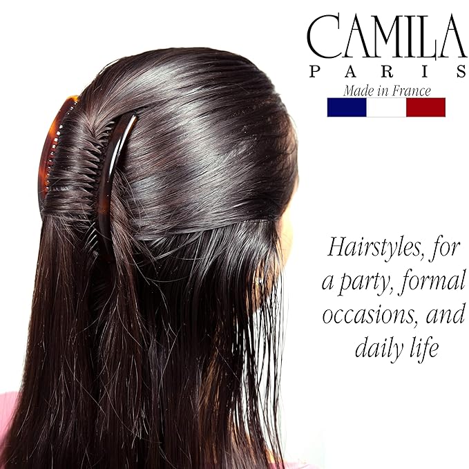 Camila Paris French Side Combs Large 4 Piece Curved Tortoise Shell French Twist Hair Combs Decorative, Strong Hold Hair Clips for Women Bun Chignon Up-Do, Styling Girls Hair Accessories Made in France