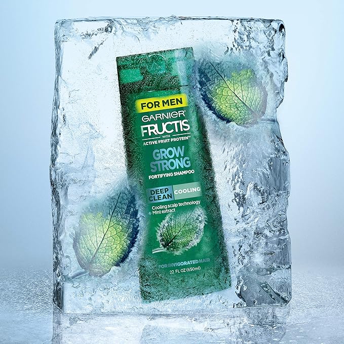Garnier Hair Care Fructis Deep Clean Grow Strong Cooling Shampoo for Men for Invigorated Hair, 22 Fl Oz
