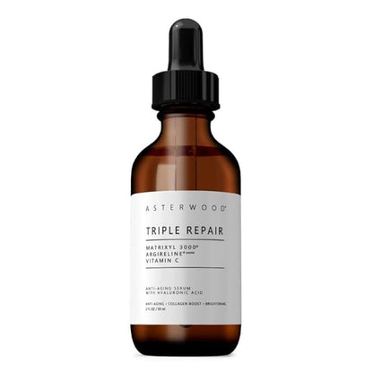 Asterwood Triple Repair Matrixyl 3000 + Argireline + Hyaluronic Acid + Vitamin C Serum for Face - Anti-Aging, Collagen Boosting, Hydrating - Fragrance-Free - 2 Fl Oz