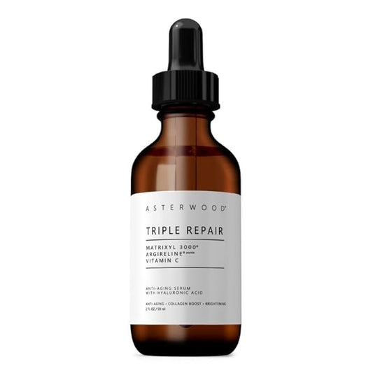 Asterwood Triple Repair Matrixyl 3000 + Argireline + Hyaluronic Acid + Vitamin C Serum for Face - Anti-Aging, Collagen Boosting, Hydrating - Fragrance-Free - 2 Fl Oz