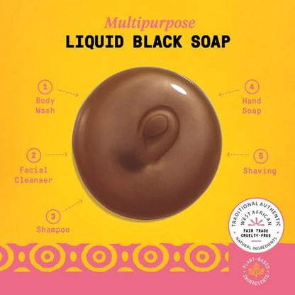Alaffia Authentic African Black Soap Variety 2-Pack – All-In-One Liquid Soap, Travel-Size Eucalyptus Tea Tree + Full-Size Rosewater Peony Body Wash, Face Wash, Shampoo, Shaving Soap