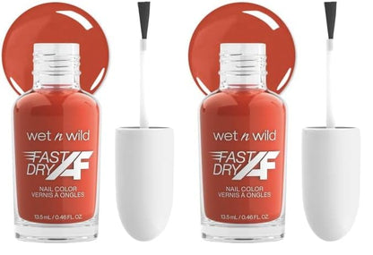wet n wild Fast Dry AF Nail Polish Color, Orange-Red Toasted | Quick Drying - 40 Seconds | Long Lasting - 5 Days, Shine (Pack of 2)