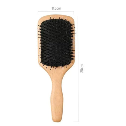 Boar Bristle Hair Brush and Comb Set for Women Men Kids, Best Natural Wooden Paddle Hairbrush and Small Travel Styling Brush for Wet or Dry Hair Detangling Smoothing Massaging(black)