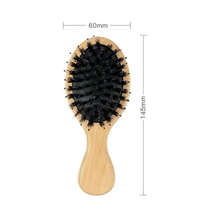 Boar Bristle Hair Brush and Comb Set for Women Men Kids, Best Natural Wooden Paddle Hairbrush and Small Travel Styling Brush for Wet or Dry Hair Detangling Smoothing Massaging(black)