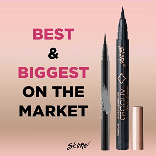 Skone Waterproof Liquid Eyeliner - Long Lasting & Smudge Proof - Insanely Intense Tattooed Eyeliner Pen with Felt Tip Applicator - Plum Black (0.07oz)