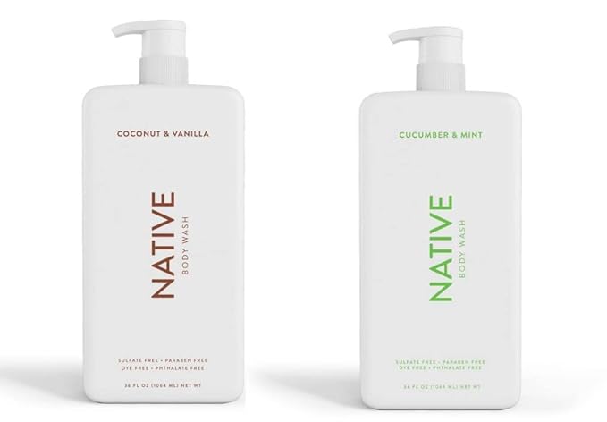 Native Body Wash | Coconut & Vanilla, Cucumber & Mint - 36 oz bottle with pump - Pack of 2