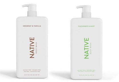 Native Body Wash | Coconut & Vanilla, Cucumber & Mint - 36 oz bottle with pump - Pack of 2