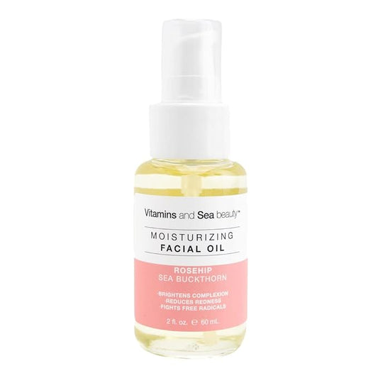 VITAMINS AND SEA BEAUTY Moisturizing Facial Oil with Rosehip + Sea Buckthorn, 2 fl oz
