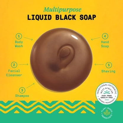 Alaffia Authentic African Black Soap Variety 2-Pack – All-In-One Liquid Soap, Travel-Size Eucalyptus Tea Tree + Full-Size Peppermint Body Wash, Face Wash, Shampoo, Shaving Soap