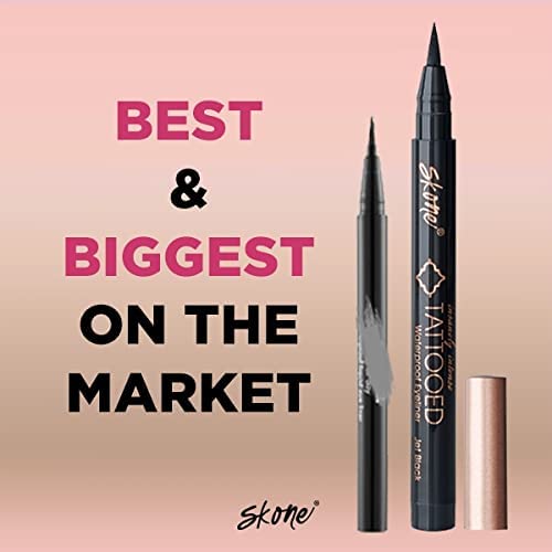 Skone Cosmetics Insanely Intense Tattooed Eyeliner Pen - Waterproof Liquid Eyeliner, Long Lasting, Sweat Proof, Smudge Proof Felt Tip Liquid Eyeliner - Pigmented Eye Liner Makeup - Brown (0.07oz)
