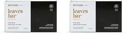 ATTITUDE Bath and Shower Body Soap Bar, EWG Verified, Plastic-free, Plant and Mineral-Based Ingredients, Vegan and Cruelty-free Personal Care Products, Patchouli and Black Pepper, 4 Ounces (Pack of 2)