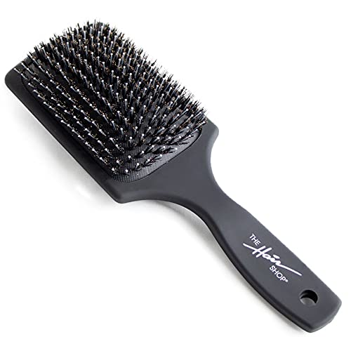 Black Brush by The Hair Shop - Nylon and Boar Bristles for Scalp Massage, Detangling, Shine and Hair Growth, Safe for All Hair Types, Extensions & Wigs
