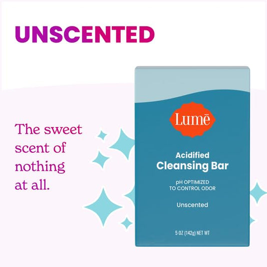 Lume Acidified Body Cleansing Bar - 24 Hour Odor Control - Removes Odor Better than Soap - Moisturizing Formula - Formulated Without SLS or Parabens - OB/GYN Developed - 5 ounce (Unscented)
