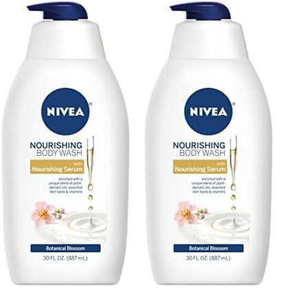 Nivea Nourishing Botanical Blossom Moisturizing Body Wash for Dry Skin, 30 Fl Oz Pump Bottle (Pack of 2)