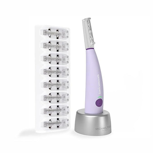 Michael Todd Beauty Sonicsmooth Dermaplane Razor for Women Face + Eyebrow trimmer Dermaplaning System - Peach Fuzz Remover - 8 Weeks of Dermaplaning Blades