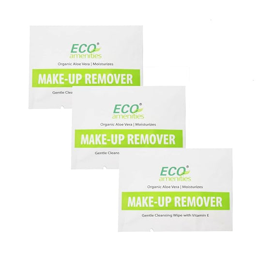 ECO Amenities Aloe Vera and Vitamin E Enriched Makeup Remover Wipes Individually Wrapped Facial Towelettes Skin Cleansing Wipes, 20 Count