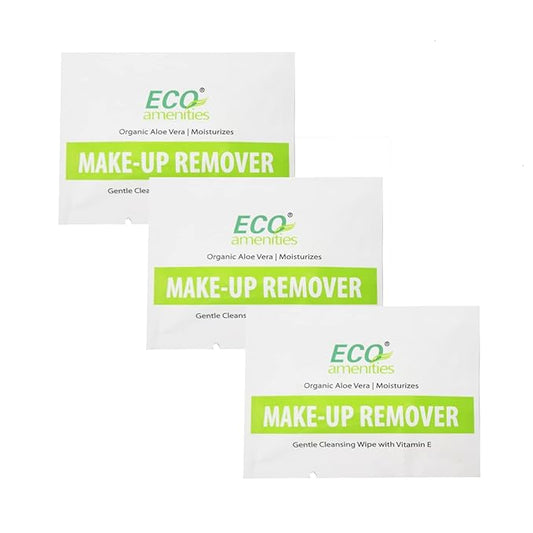 ECO Amenities Aloe Vera and Vitamin E Enriched Makeup Remover Wipes Individually Wrapped Facial Towelettes Skin Cleansing Wipes, 180 Count