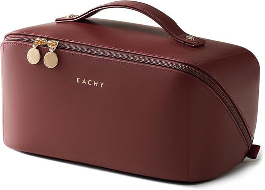 EACHY Travel Makeup Bag,Large Capacity Cosmetic Bags for Women,Waterproof Portable Pouch Open Flat Toiletry Bag Make up Organizer with Divider and Handle