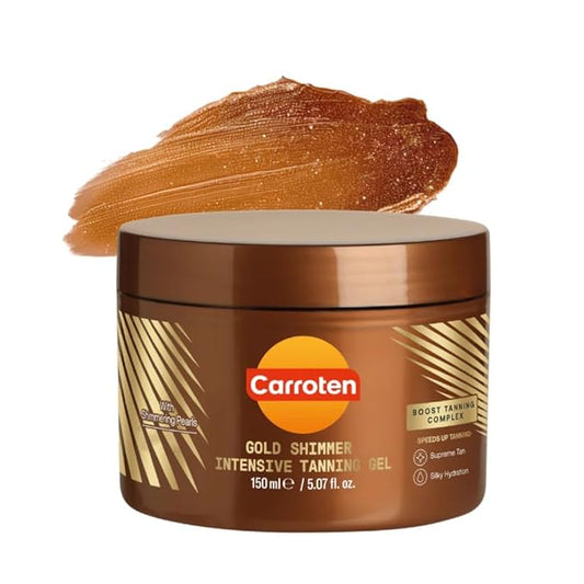 Carroten Gold Shimmer Intensive Tanning Gel | Browning Tan Accelerator | Non-Greasy, Water-Resistant with Carrot and Coconut Oil | Vitamin A & E For Moisture & Hydration | Made in Greece | 5 Fl Oz