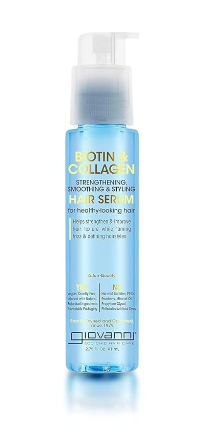 GIOVANNI Biotin & Collagen Hair Serum - Hair Strengthening, Smoothing & Styling, Vegan, Cruelty-Free, Infused with Natural Botanical Ingredients, Salon-Quality, For Healthy-Looking Hair - 2.75 Oz