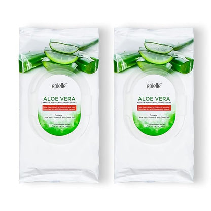 Epielle Aloe Vera Makeup Remover Cleansing Wipes | 60 Count, 2-Pack | Gentle Towelettes for All Skin Types | Ideal for Beauty Gifts, Spa Days & Gift Sets | Korean Skincare