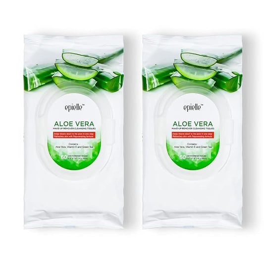 Epielle Aloe Vera Makeup Remover Cleansing Wipes | 60 Count, 2-Pack | Gentle Towelettes for All Skin Types | Ideal for Beauty Gifts, Spa Days & Gift Sets | Korean Skincare