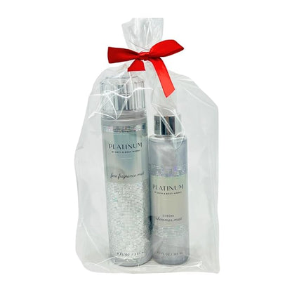 Bath & Body Works PLATINUM Fine Fragrance Mist 8 fl oz and Shimmer Mist 4.9 fl oz 2-piece Gift Set with a Red Bow for Holidays