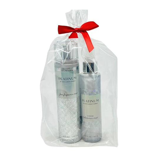 Bath & Body Works PLATINUM Fine Fragrance Mist 8 fl oz and Shimmer Mist 4.9 fl oz 2-piece Gift Set with a Red Bow for Holidays